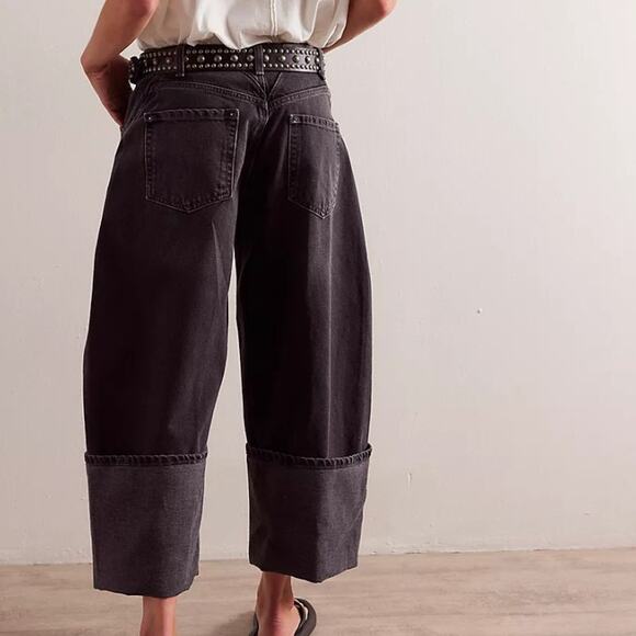 Free People Olsen Cuffed Barrel Jeans Black Ice - Picture 1 of 7